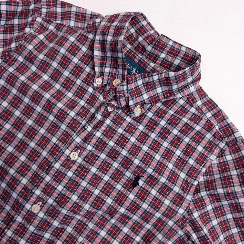 Ralph Lauren Button Down Shirt Kids Size 5 Red Plaid Good Long Sleeve Pony